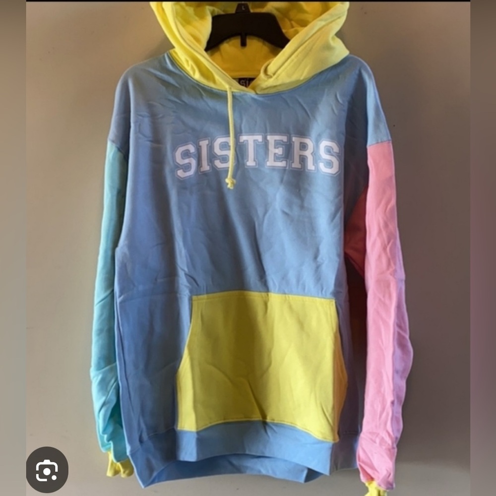 JAMES CHARLES SISTERS RECESS HOODIE IN BLUE YELLOW PINK SIZE XL NWOT - Picture 3 of 9